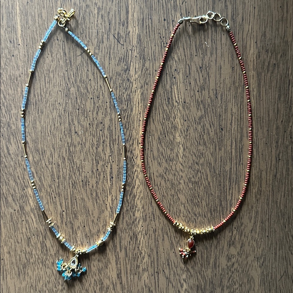 (2) Gold and Blue / gold and maroon Necklace Set